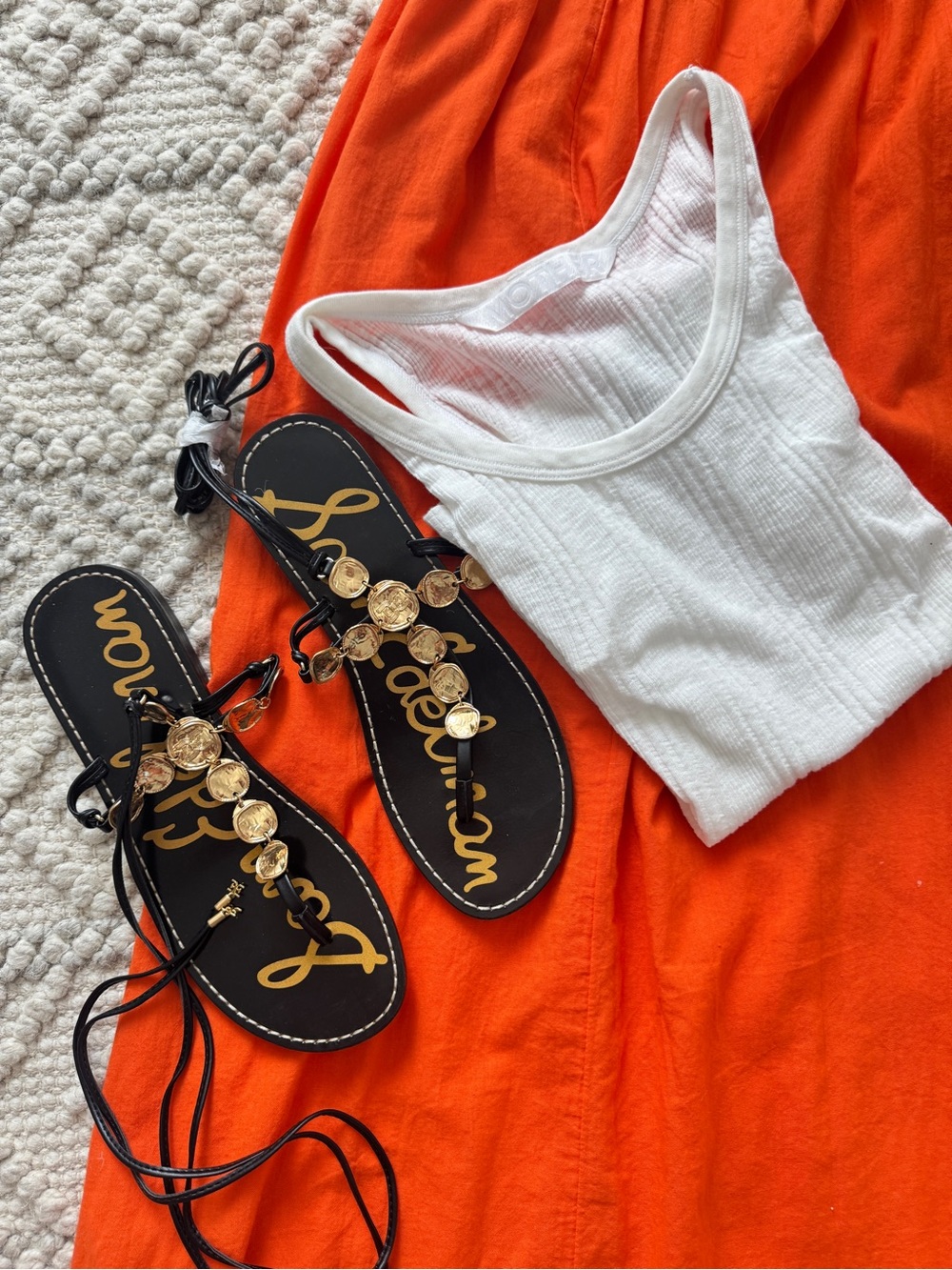 Sam Edelman Black Leather Lace-Up Sandals with Gold Coin Detail - Picture 6 of 8